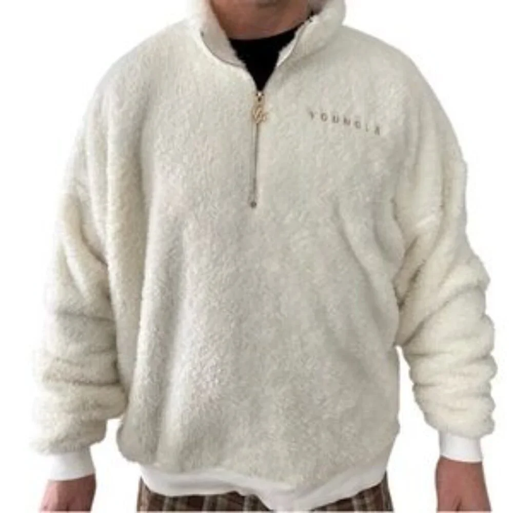 YoungLA White Fleece Pullover Sweater Size Medium 23805